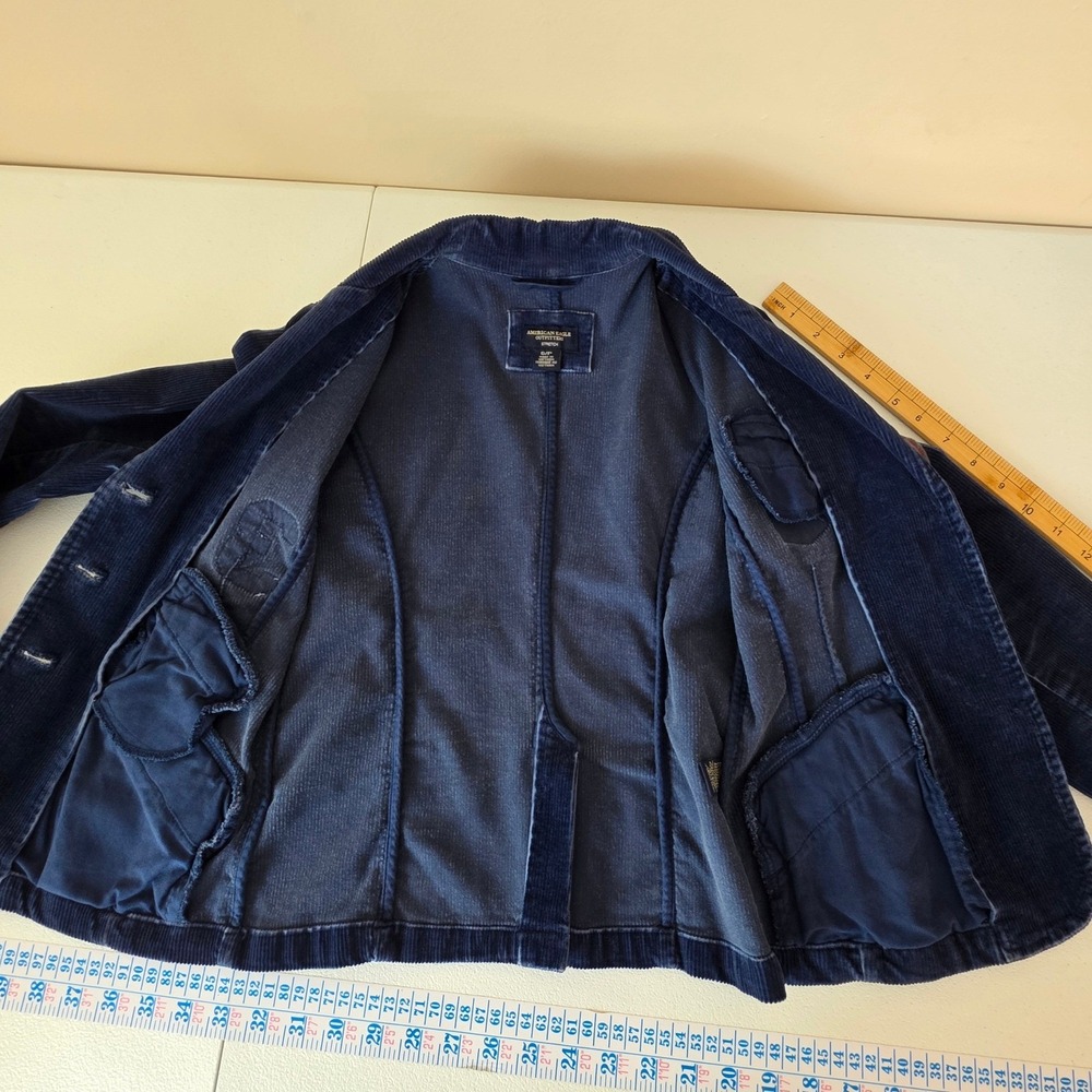 American Eagle Jacket Womens Small Blue Corduroy Elbow Patch Preppy Academia - Picture 6 of 10
